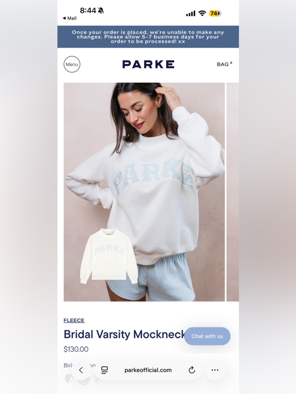 PARKE Bridal Varsity Mockneck - Pearl + Pale Blue HONEYMOON